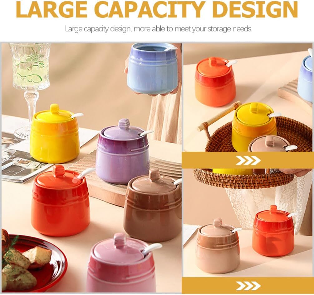 Luxshiny Ceramic Seasoning Jar with Spoon 2.24 Inch Spice Canister for Salt Sugar Condiment Storage Kitchen Container for Home Use