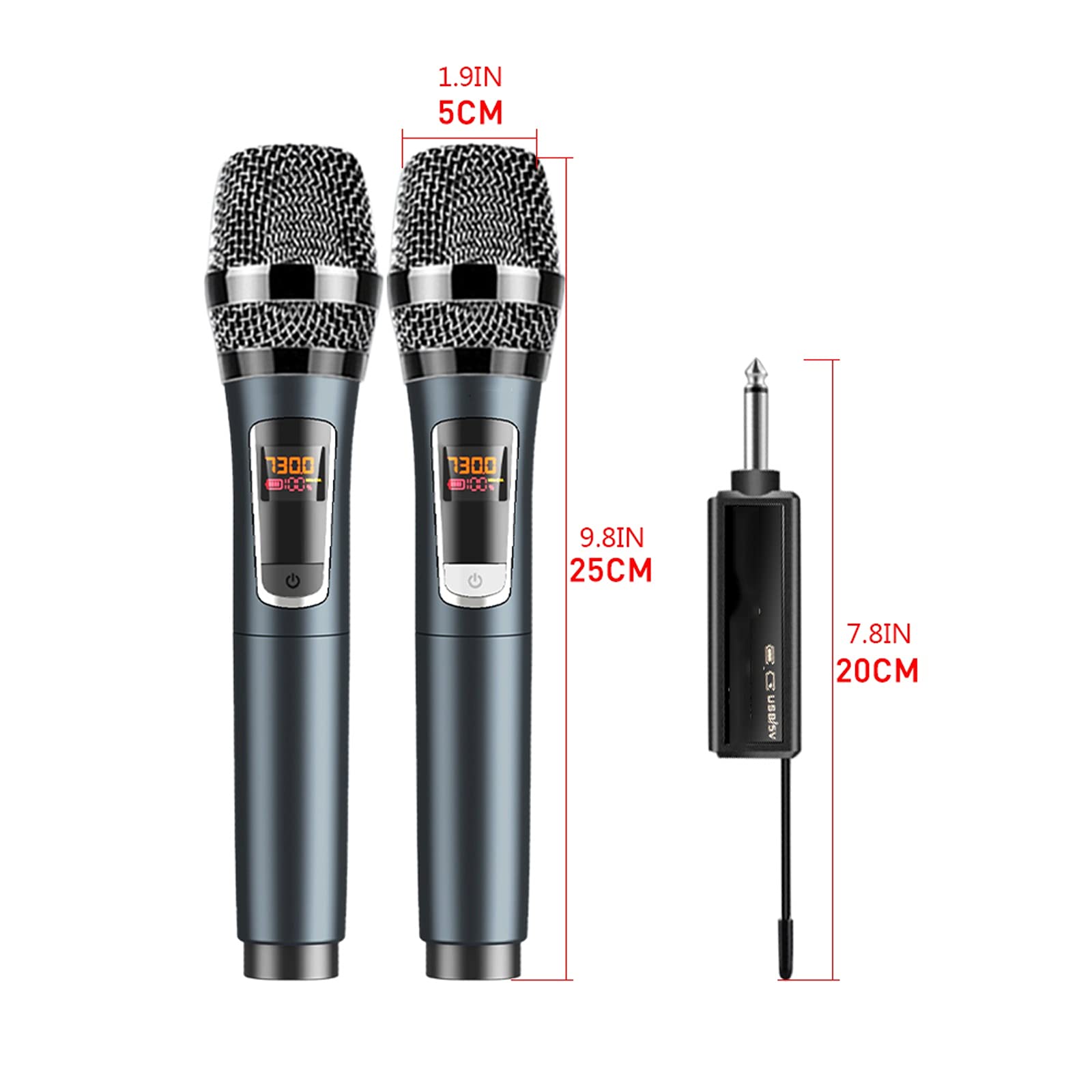 Micrófono inalámbrico Profesional para Cantar. UHF Micrófono dinámico de Karaoke dinámico con Receptor Recargable Micrófono de Mano Dual Metal (Quantity : Pair)