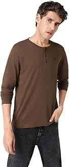 Urbano FashionMen's Solid Henley Neck Slim Fit Full Sleeve Cotton T-Shirt