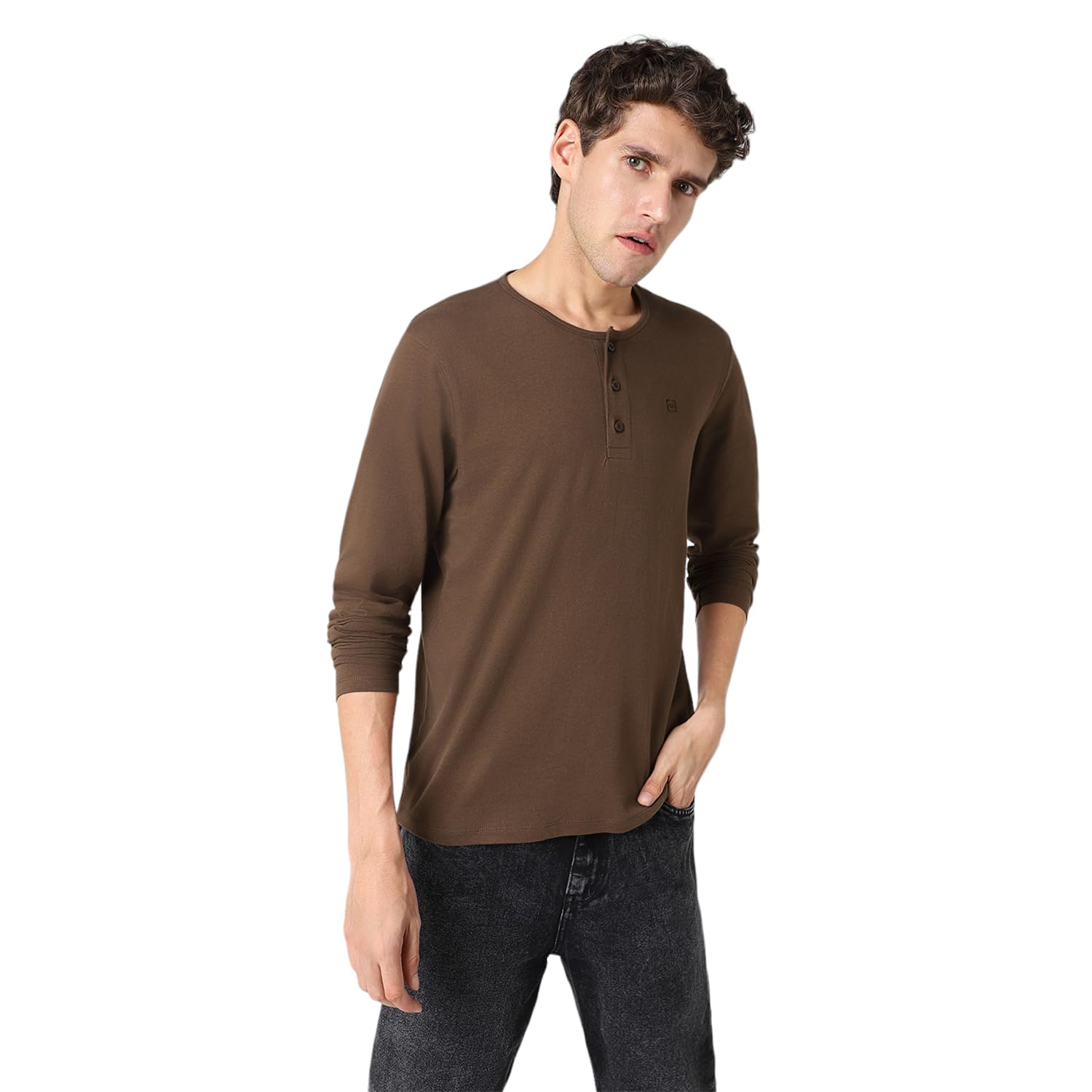 Urbano Fashion Men's Solid Henley Neck Slim Fit Full Sleeve Cotton T-Shirt