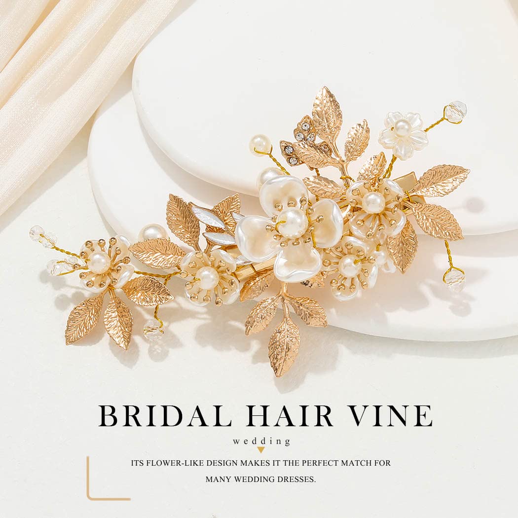 JONKY Gold Flower Hair Clip Bride Wedding Headpiece Bridal Hair Accessories for Women image 3