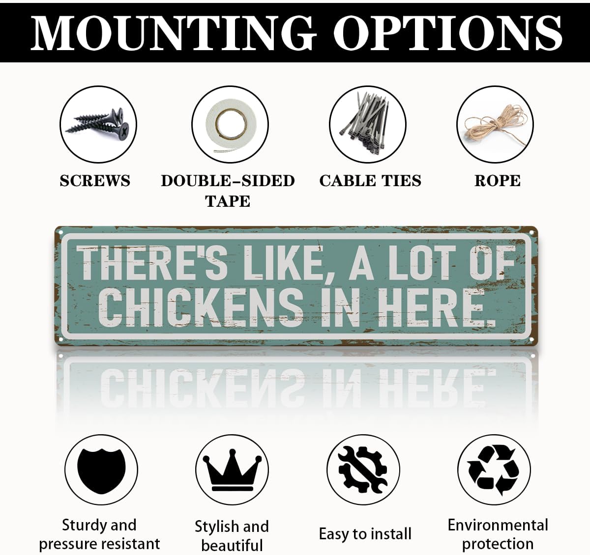 Rustic Farmhouse Style Chicken Coop Sign, Metal Outdoor Chicken House Signs, There's like a lot of chickens in here, Retro Metal Tin Sign, Farmhouse Decor, Backyard Hen House Gift 15.8x4 Inch image 3