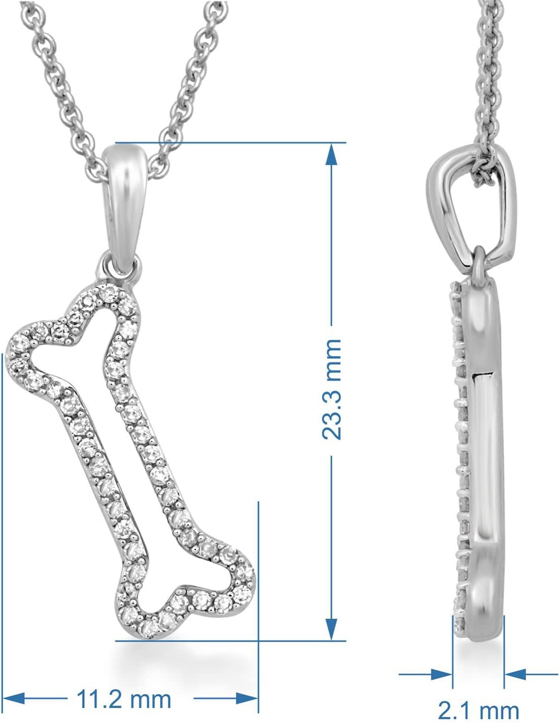 Jewelili Sterling Silver 1/6 Cttw Natural White Round Diamonds Bone Pendant Necklace, 18" Rolo Chain
