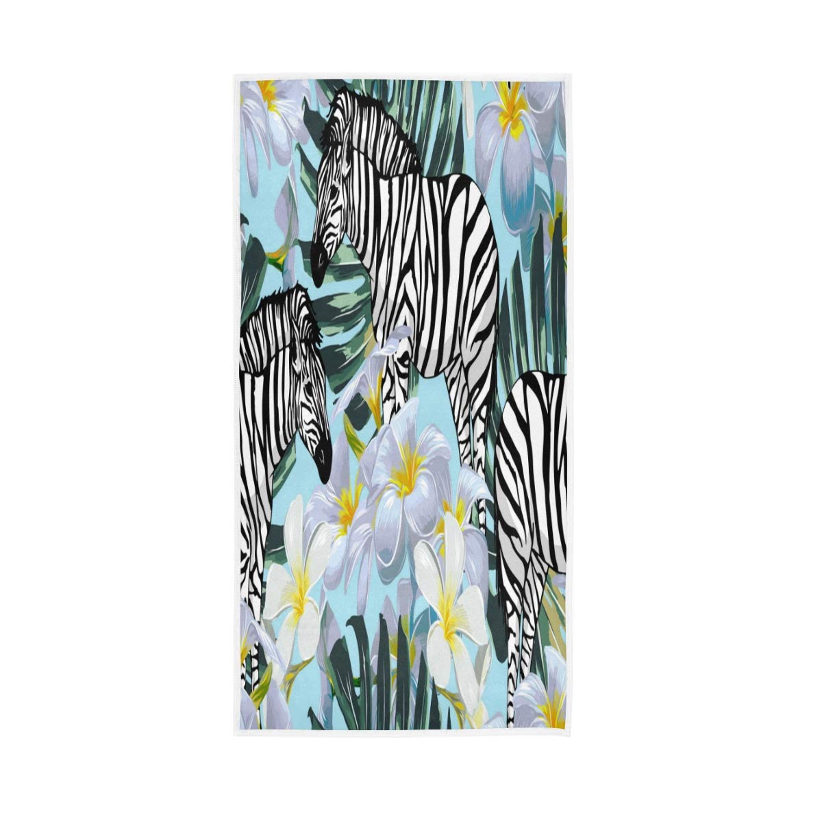 HUYGD Hand Towels Cotton Tropical Flowers Zebras Art Soft Towel Multipurpose Bathroom Beach Towel for Home Kitchen Swim Spa Gym, 30x15 inch