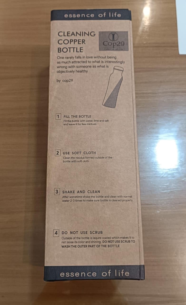 Cop29 Hand Engraved Premium Pure Copper Mira Antique Water Bottle with Handle, 900ml/30oz