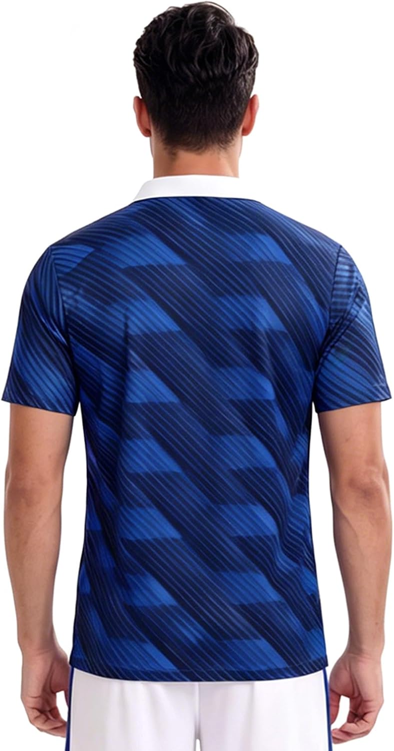 Men's France Flag Polo Shirt, Blue Geometric Pattern, Short Sleeve, Sizes S-2XL