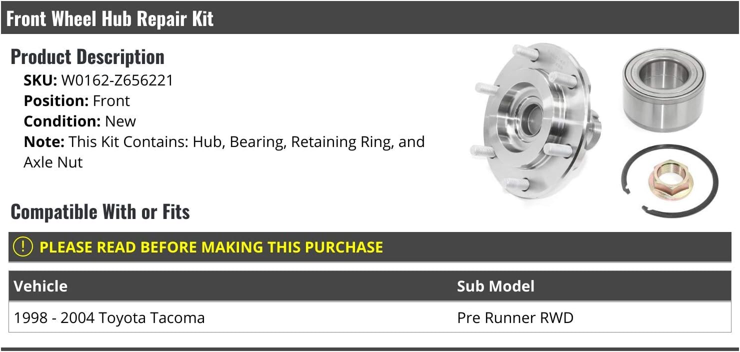 Front Wheel Hub and Bearing Repair Kit - Compatible with 1998-2004 Toyota Tacoma Pre Runner RWD