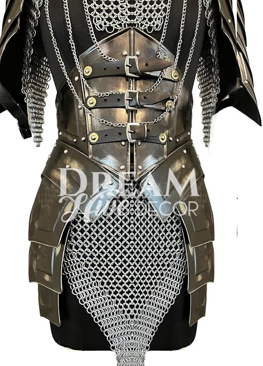 Medieval Female Warrior Armor Set, Steel Chainmail Corset with Leather Straps, Cosplay Battle Costume