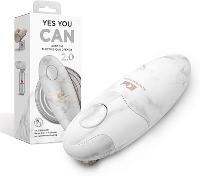 Kitchen Mama Auto 2.0 Electric Can Opener, Marble White | Automatic, Hands Free, Safe Smooth Edge, Battery Operated Cordless, Opens Pop or Soda Cans