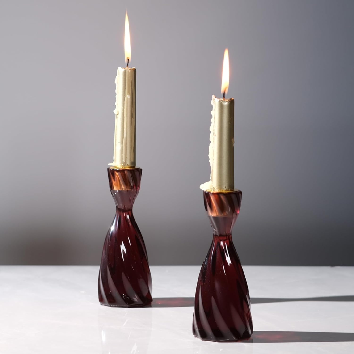 Twizzle Twist Candle Holder, Decorative Candle Holder for Table Display, Romantic Decoration, Unique Home DÉCOR Aesthetic, Housewarming Gift, Orange Height 5.7 inches Set of 2 - Resin