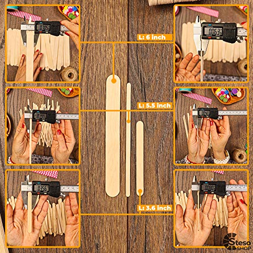Stesoshop Popsicle Stick – Jumbo Craft Sticks - Mixed Sizes Popsicle Wood Ice Cream - Wooden Popsicle Bulk - Variety Assortment Multi Large Mini Recycled - Durable Wax Sticks… #TOP2