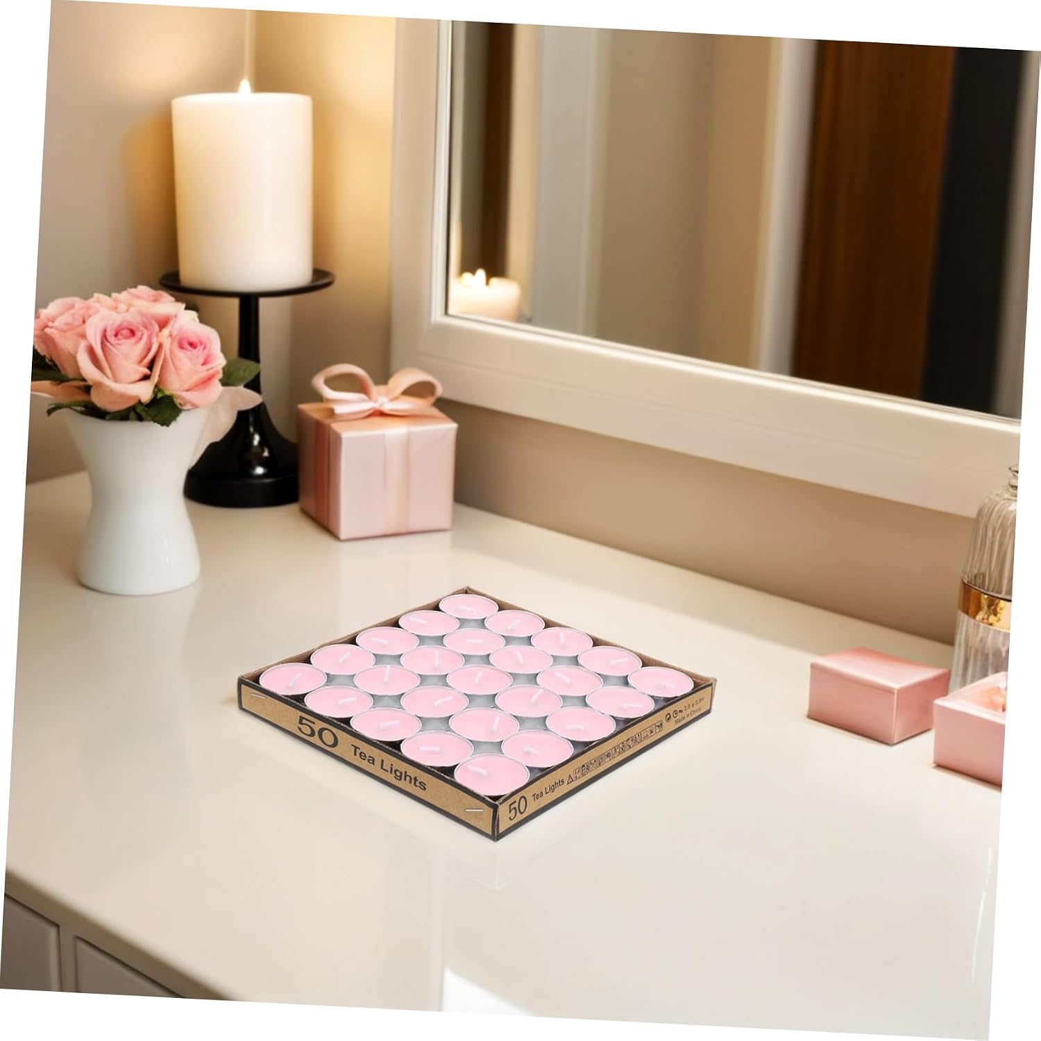 50pcs Round Wedding Tealight Candles Wax for Xmas Proposal