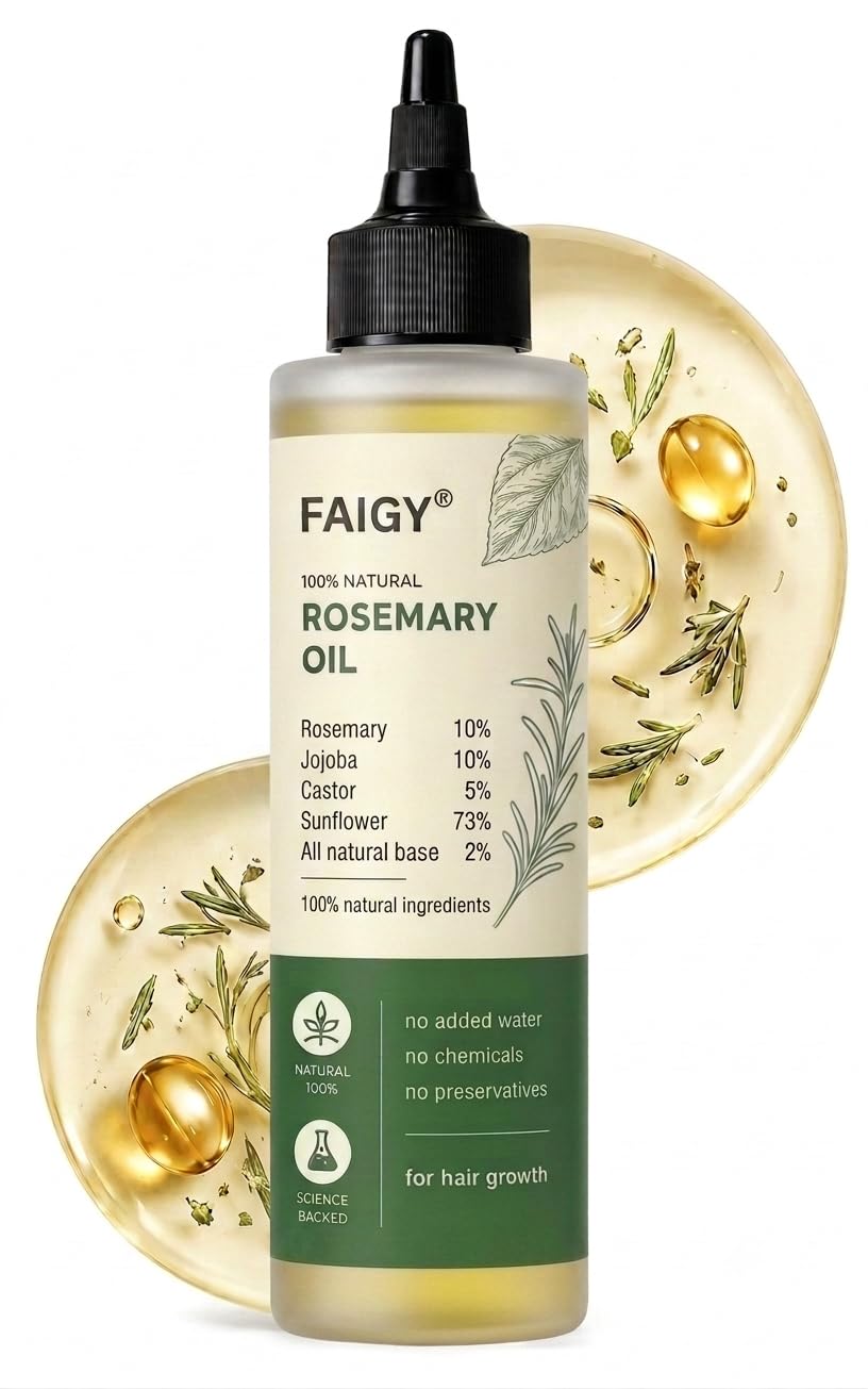 faigy 10% rosemary hair growth oil for hair growth with 10% jogoba & 5% castor, 73% sunflower oil | reduces hair fall | strengthens hair | visible results in 4 weeks.