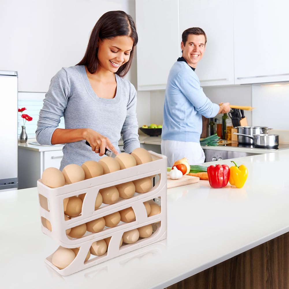 huevera, Dispensador de huevos for refrigerador 4 niveles, gran capacidad, contenedor for ahorrar espacio(White and Grey)