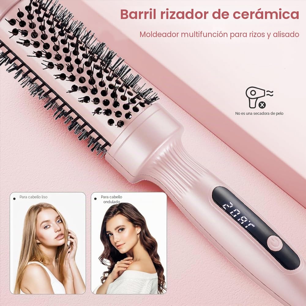Thermal Brush Cepillo Térmico Redondo, Cepillo Rizador Calentado de 38mm, Peine Alisador de Cabello, PTC Redondo Cepillo de Pelo Caliente para Rizado y Cabello Liso, 100-230 ℃, Cable 2M, Doble Voltaje