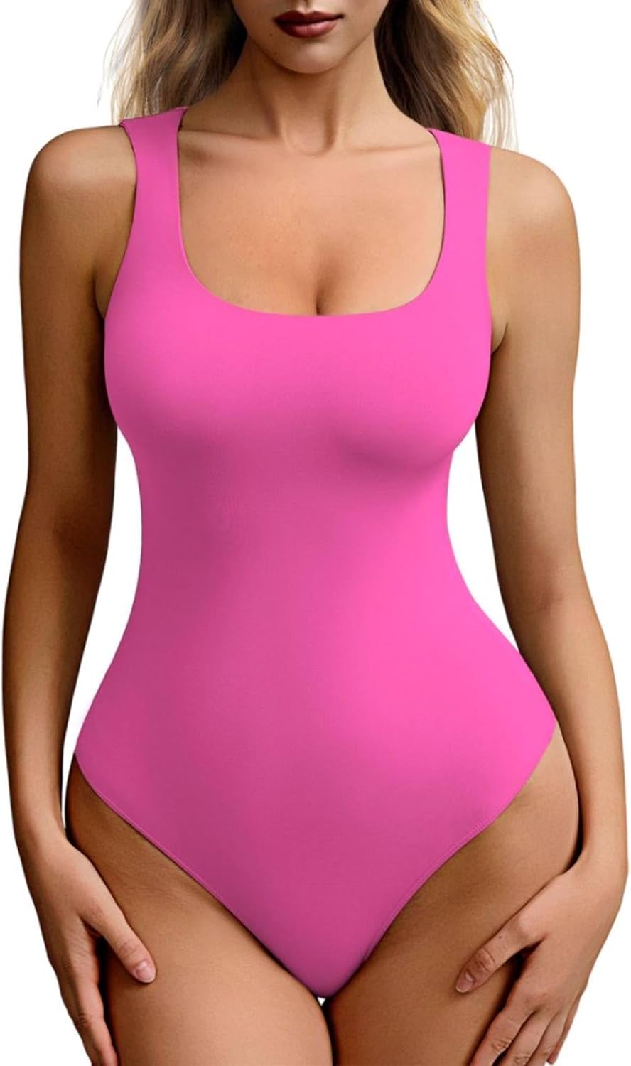 Women's Tank Top Bodysuit - Sexy Sleeveless Square Neck Thong Body Suit Basic Layering Top Daily Outfits Sleek