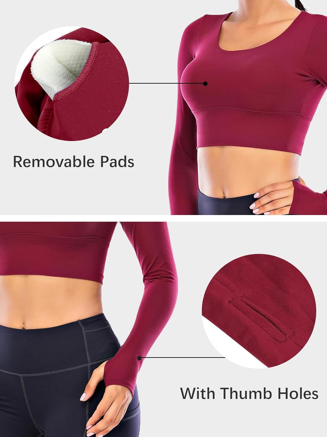 ECUPPER Women Long Sleeve Workout Tops Backless Yoga Gym Shirts Athletic Crop Top with Built in Bra for Fitness Sports - Image 4