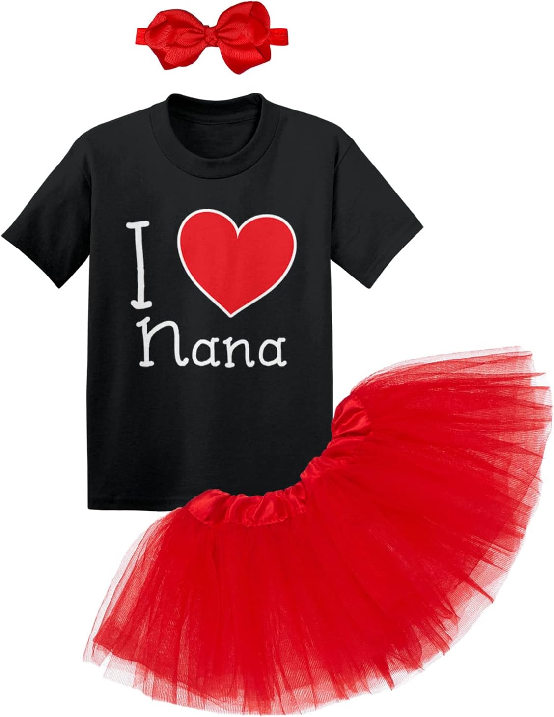 Tcombo I Love Nana - Valentine's Day Baby Bodysuit + Tutu Skirt + Bow Headband Set