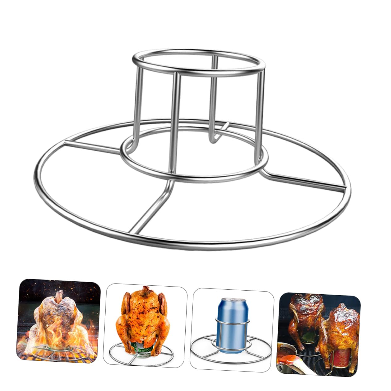 Abaodam 2 Set Portabirra Cremagliera Griglia per Cosce di Pollo per Griglia Portatile alla Griglia Porlo di Pollo per Barbecue Porta di Pollo in Acciaio Inossidabile Argento 2 Pezzi*2