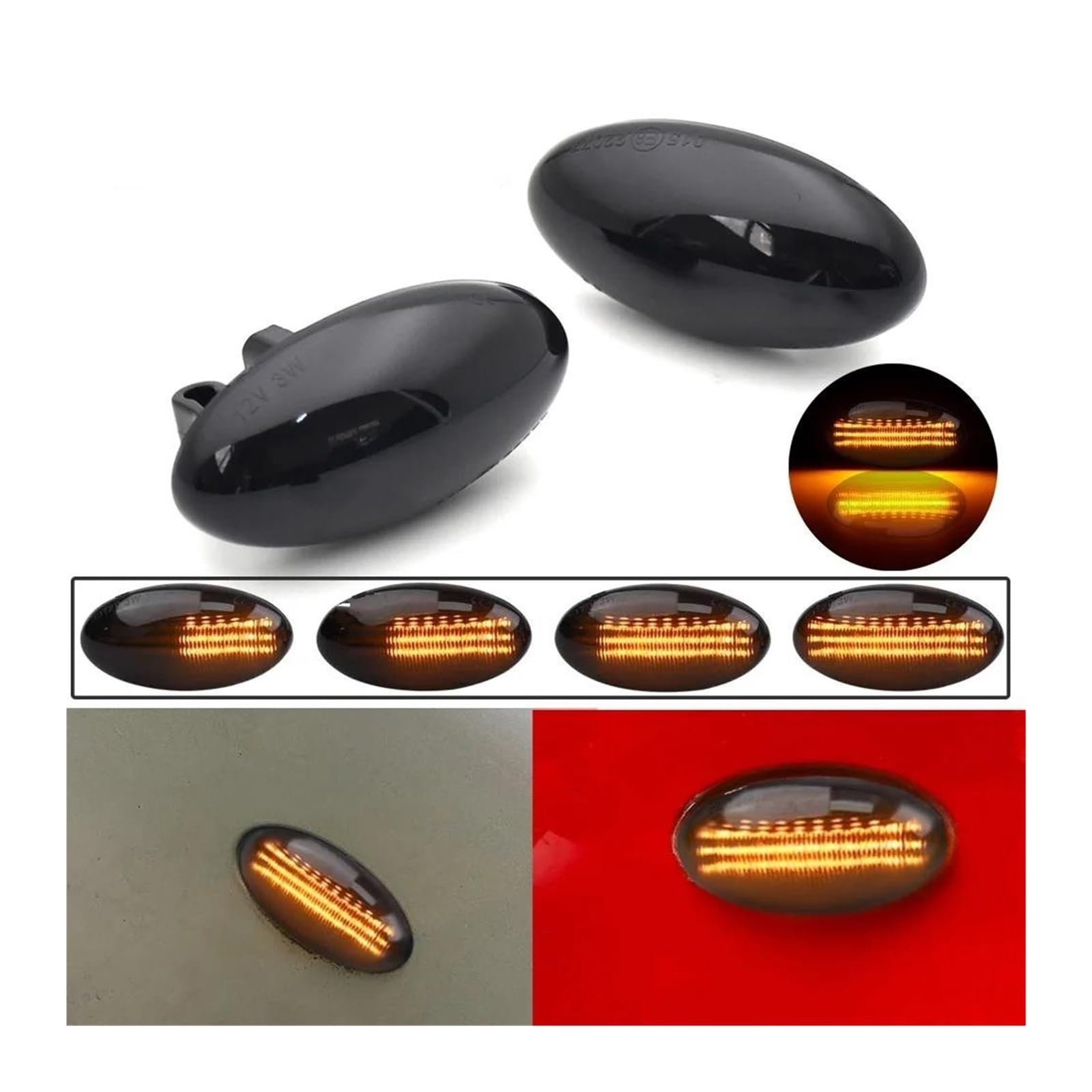 2x Clignotant Dynamique Feu De Position Latéral Pour Peugeot 1007 107 206 307 407 607 Pour Partner Expert 2005-2015 Feu Clignotant Latéral(Three rows LED)