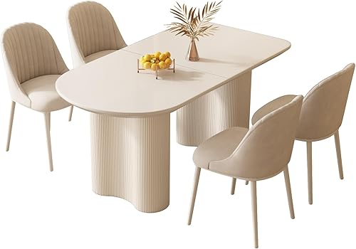 Miniatura 7 de Mesa de comedor que ahorra espacio para apartamentos pequeños para 4-6 personas, muebles resistentes de mediados de siglo (blanco crema, mesa de 55