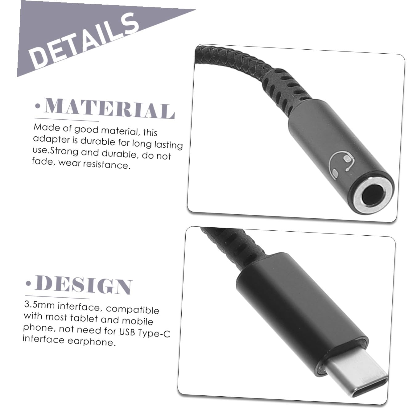 DOITOOL 6stücke Type-c Zu Audioadapter Kabel Für Kopfhörer Praktischer Für Handy Und Tablet Unterstützt Sprachsteuerung Und Musikwiedergabe Schwarz