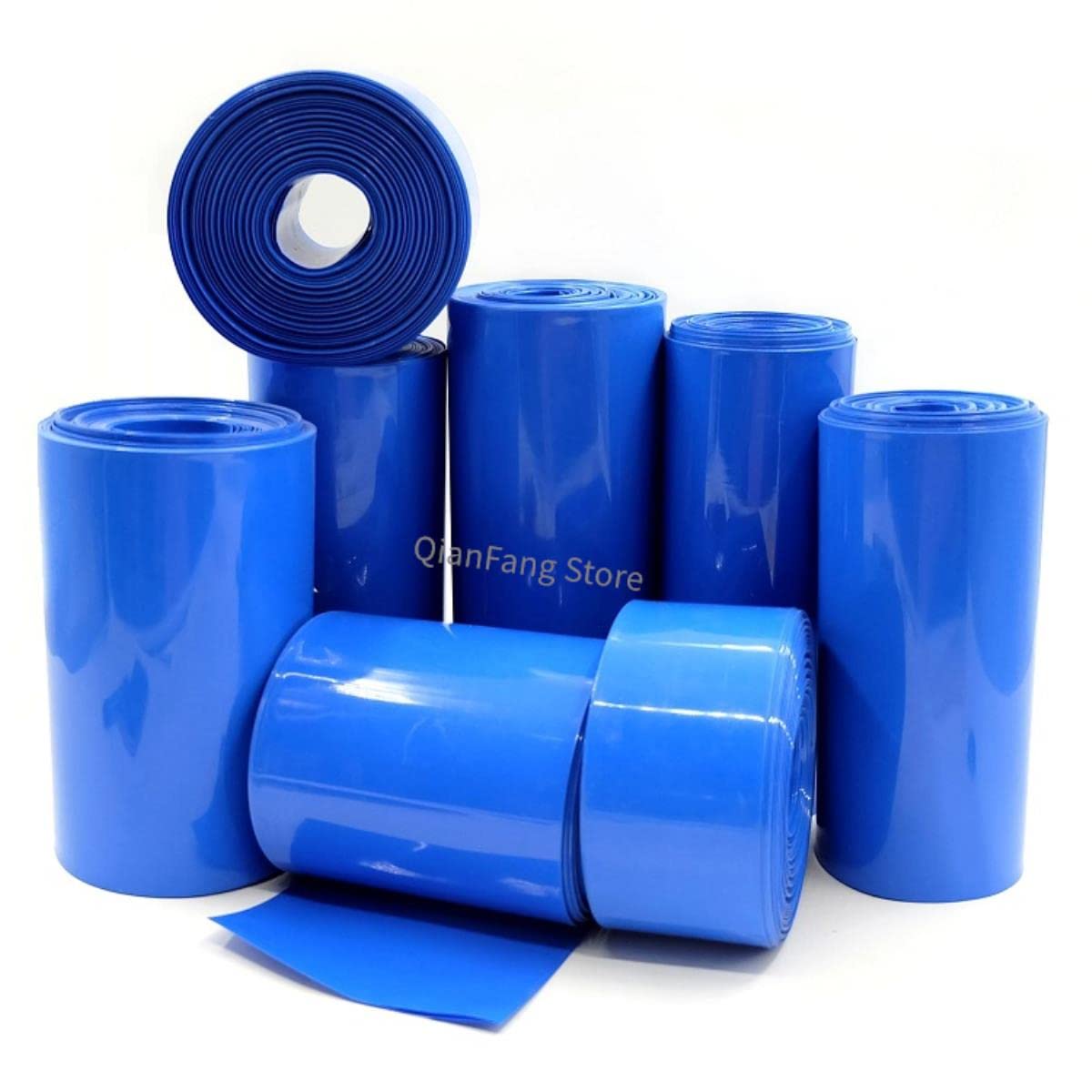 Guaina termorestringente in PVC da 2 m, 285 mm ~ 580 mm, guaina per cavo termorestringente blu nero, copertura per pellicola per batteria al litio 18650, larghezza 320 mm x 2 m