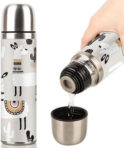 Miniatura 2 de Camel Llama - Botella de acero inoxidable aislada al vacío, termo de doble pared, botella de café, alpaca cactus, taza de viaje aislada con taza