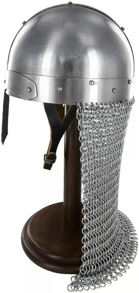Medieval Saxon Nasal Helmet with Steel Chainmail Aventail, 16g | Museum Quality Build, Costume & Display Use, Includes Chainmail, Adult Unisex, Steel Construction
