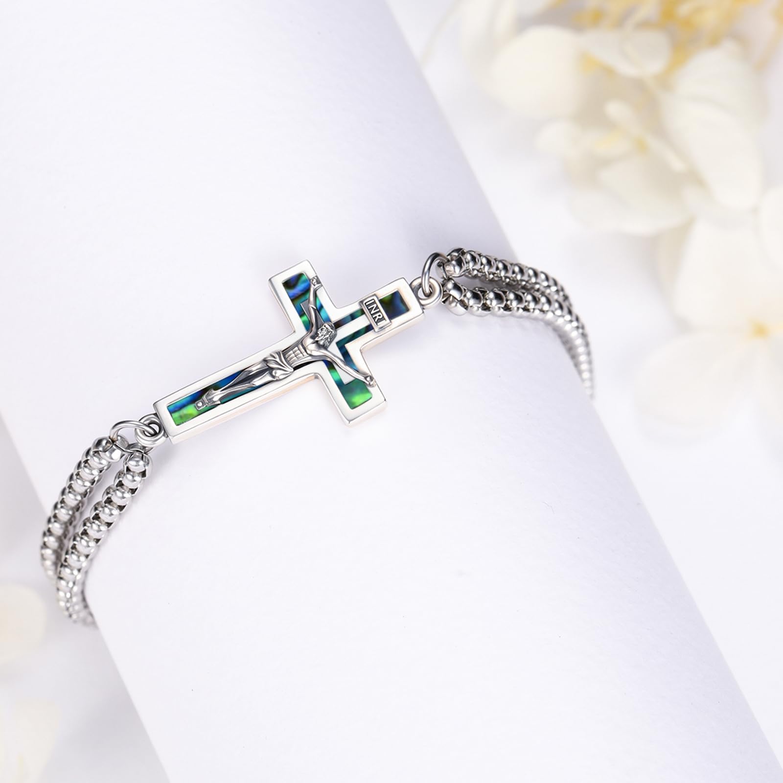 OHAYOO Bracciale a croce in argento sterling 925 con crocifisso, da uomo e da donna