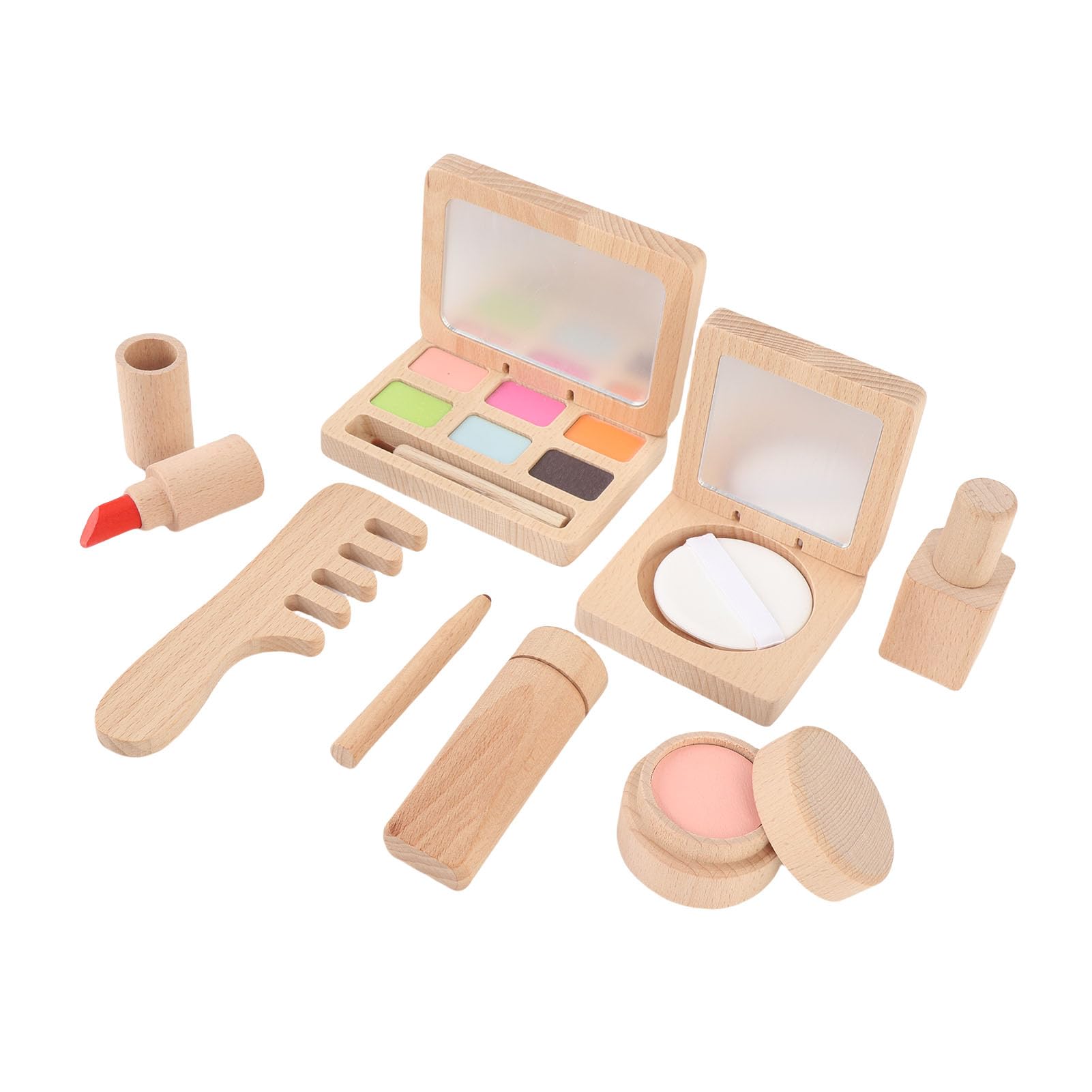 Topiky Set di Giocattoli per il Trucco in Legno per Ragazze - Kit di Cosmetici per Giochi di Finzione in Legno Premium con Rossetto, Smalto per Unghie, Fard, Tavolozza di Ombretti, Giocattoli per