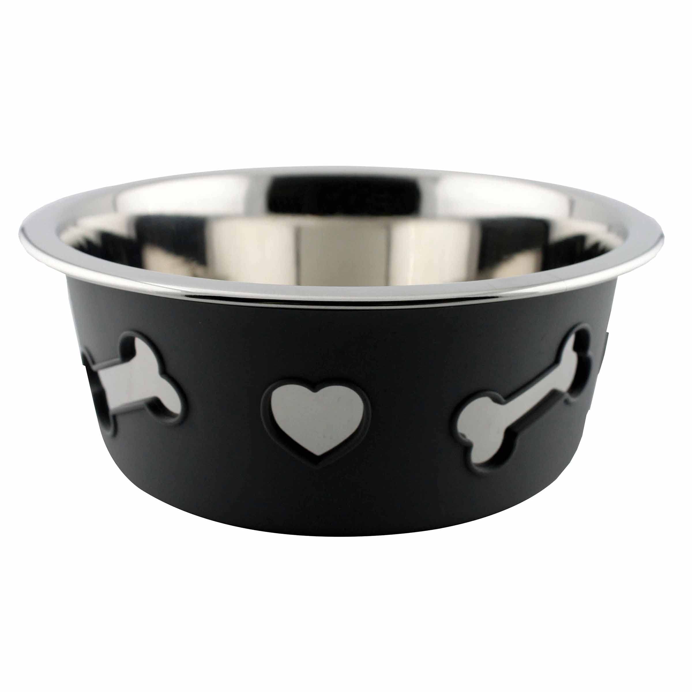 WeatherBeeta Non-Slip Stainless Steel Silicone Bone Dog Bowl, Dark Grey, 21cm