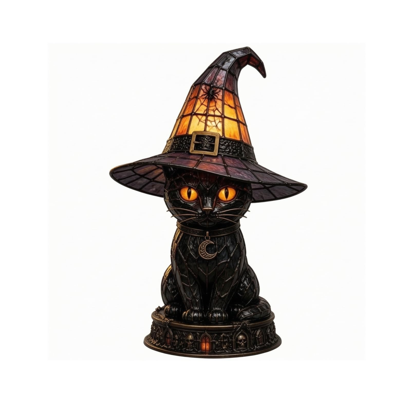 F Fityle USB Witch Hat Lamp Black Cat Lamp Witch Hat Light Resin Table Lamp with Warm Glow USB Powered Night Light with Inline, USB Switch Light, Black Cat Witch Hat Lamp A