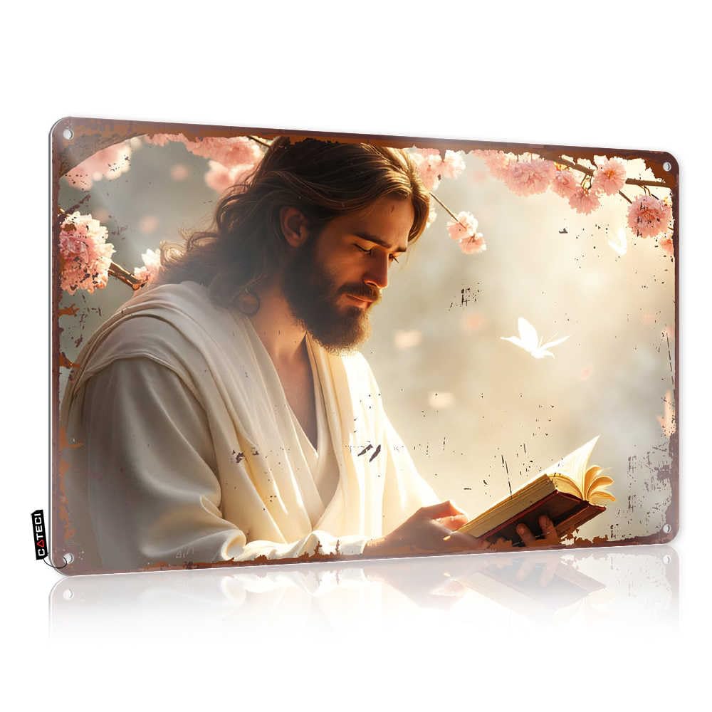 Fzfn Colour Funny Sign Cute Bathroom Decor Vintage Style | Jesus In Serenity: A Moment Of Reflection Amidst Blossoms And But Grunge Soft Area Home Decor(30X40cm)