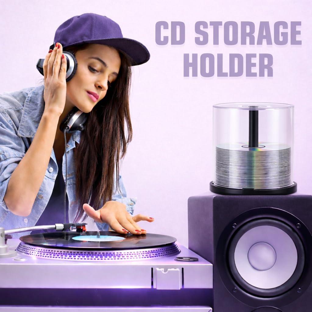 Homoyoyo 2PCS Empty CD/DVD Cake Box Spindle, Empty Plastic CD Cake Box Clear Spindle Holds 100 Discs Each Black Dvd Storage blank cds disc holder image 3