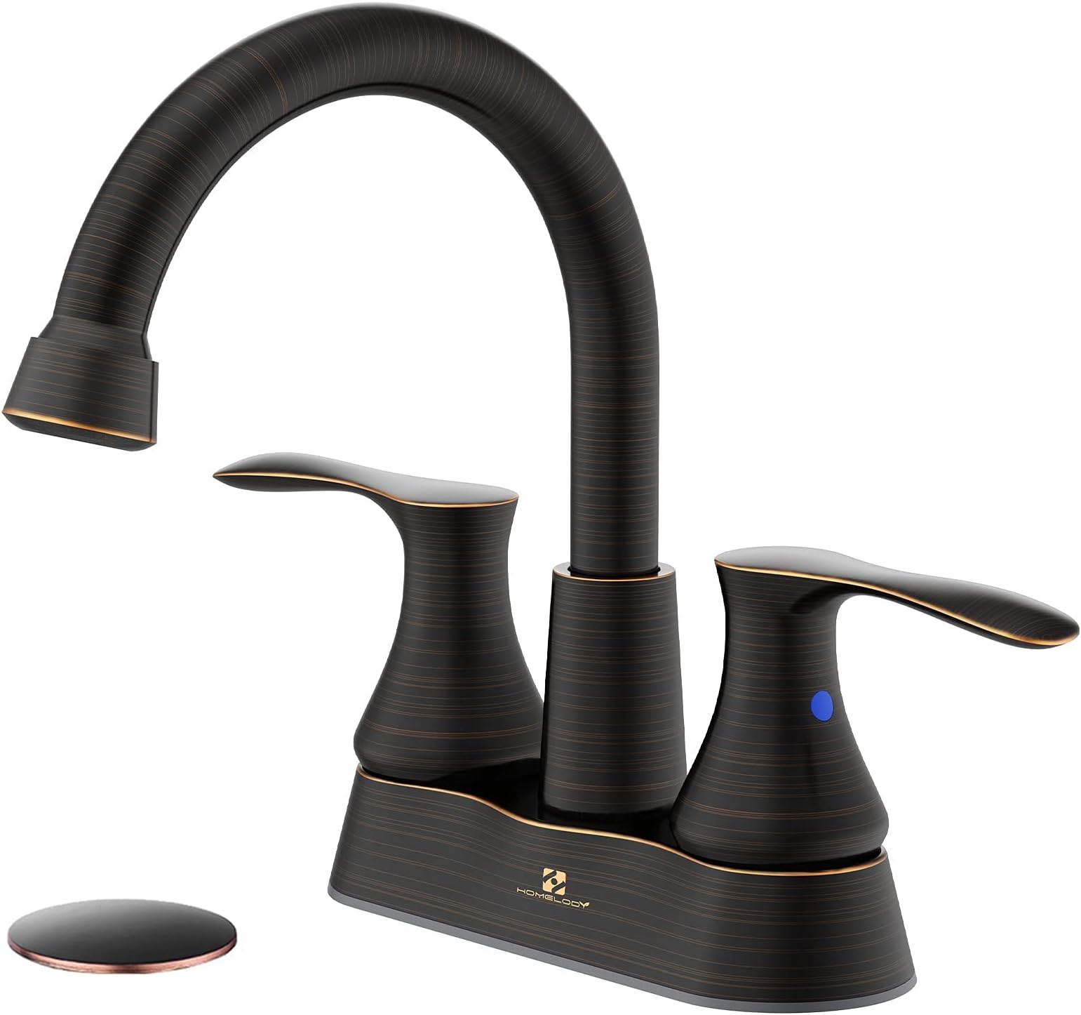 HOMELODY Centerset Bathroom Faucet 4 Inch, 2-Handle Bathroom Sink Faucet,Lavatory Faucet with Drain Assembly,High Arc Swivel Spout Vessel Faucet with 2 or 3 Holes,Oil Rubbed Bronze