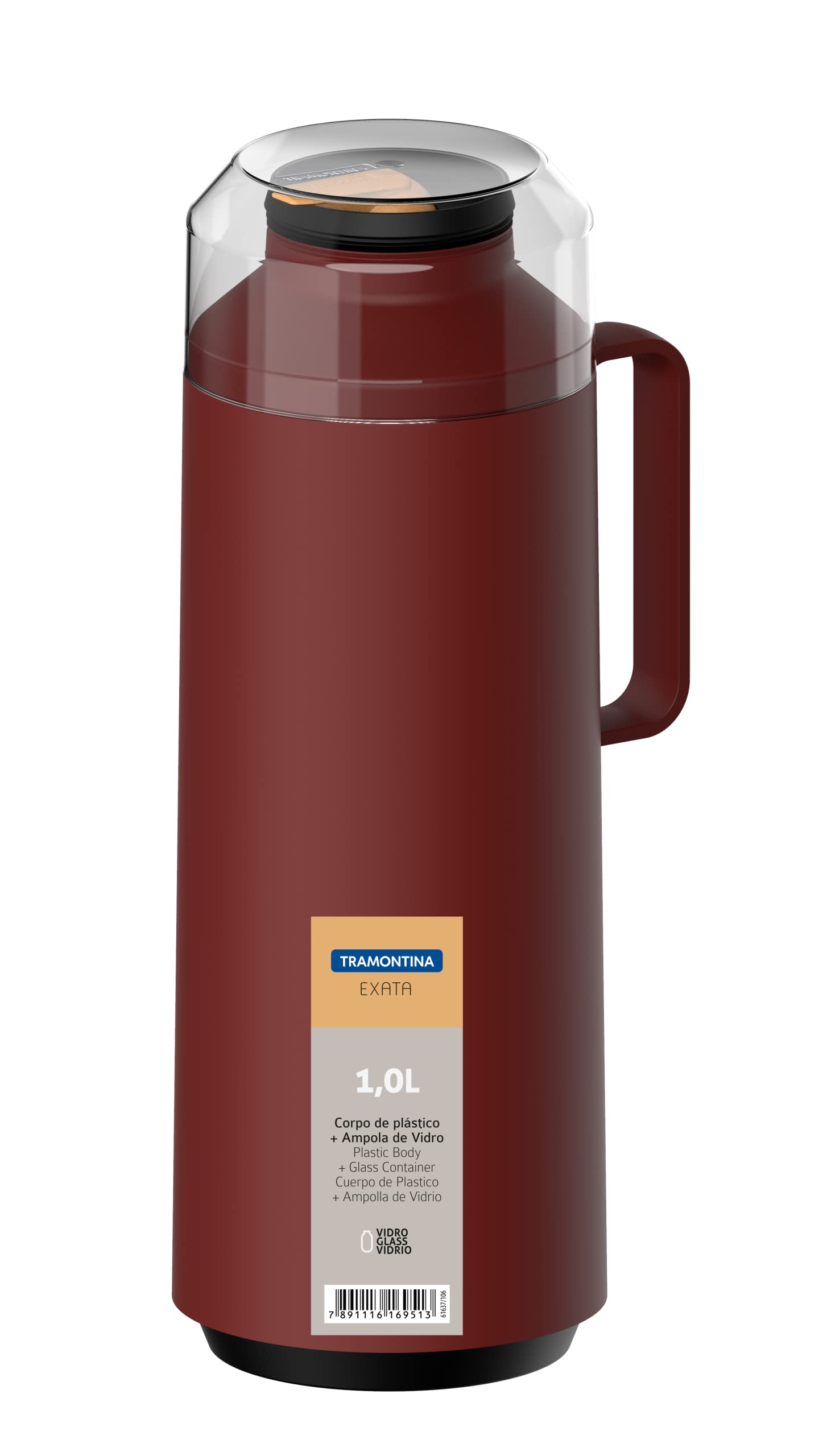 Tramontina EXATA - Caraffa termica con tazza, 1000 ml, colore: Rosso