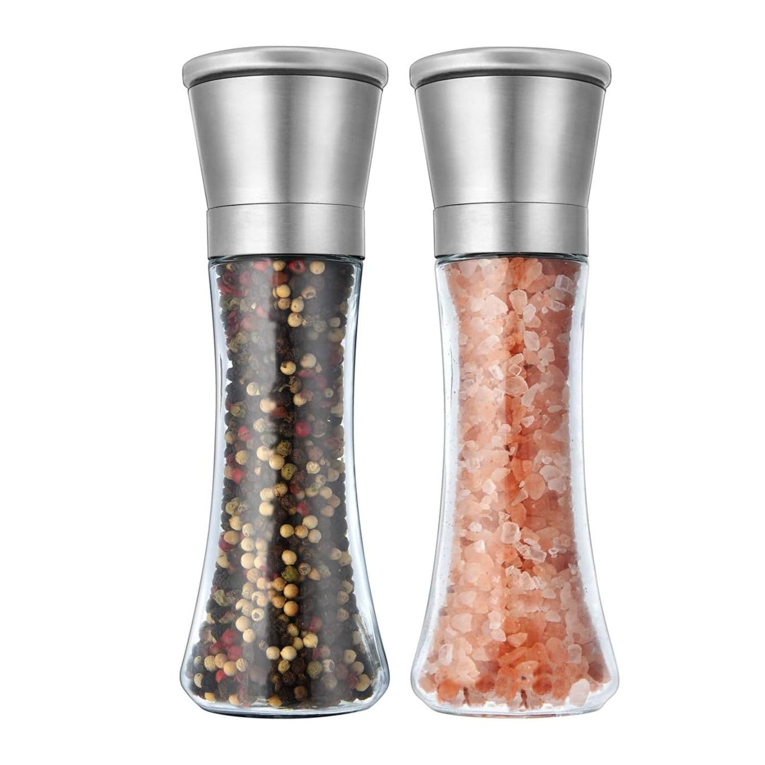 Salt and Pepper Grinder Set - Pepper Mill Shakers, Manual Mill Grinders Glass and Stainless Steel Spice Mills Easy to Use and Fill for Home and Kitchen Appliances (Pack of 2)-image-36