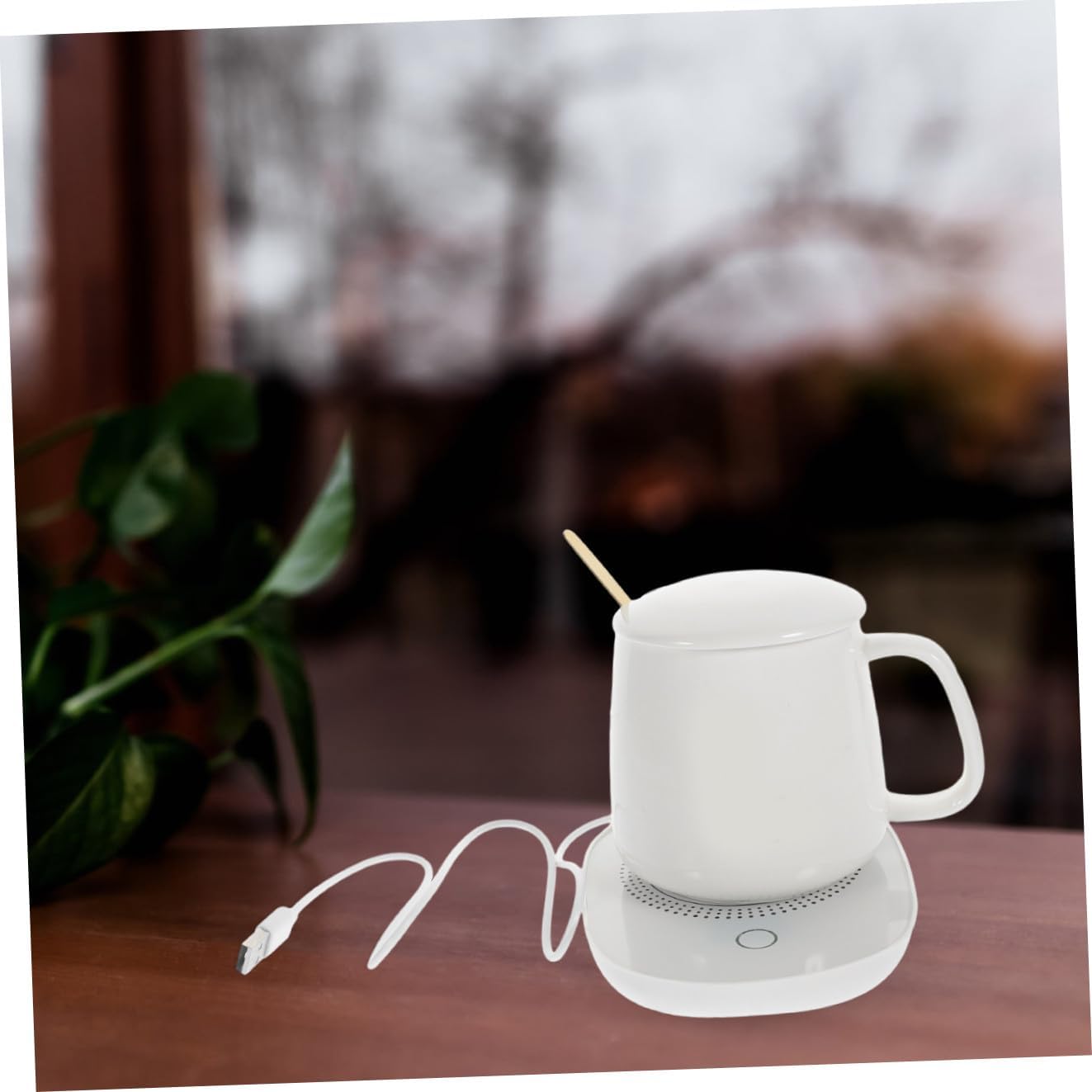 USB Coffee Mug Warmer and Ceramic Thermostat Cup Heating Mat with Gravity Sensor, Milk and Bottle Heater, Beige USB Cup Keep Warm Device for Home and Office Use