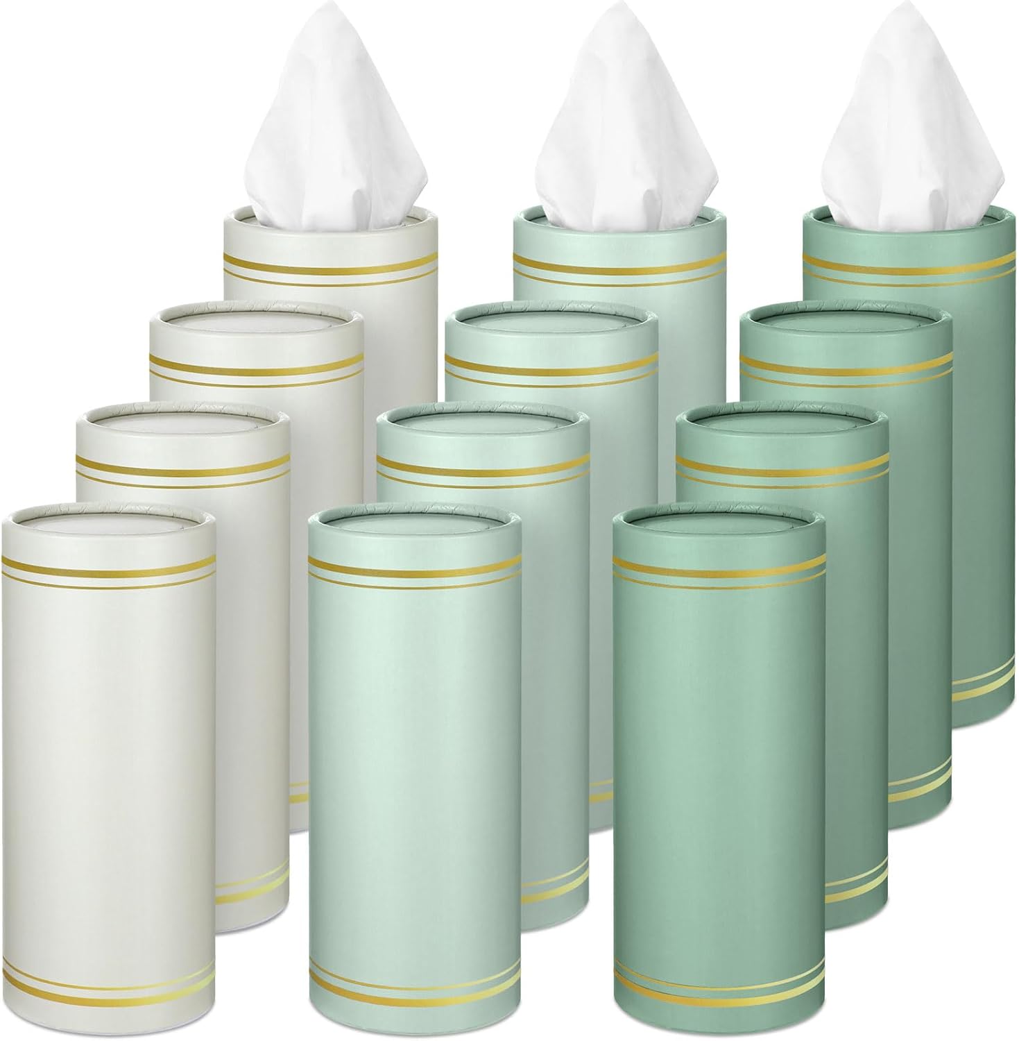 Fourluoo 12 Pack Car Tissue Cylinder Holder Bulk with 3 Ply Facial Tissues, Round Napkin Holders for Cup Holder Cylinder Travel Paper Tubes Bulk Round Napkin Boxes Packs (Fresh Color)