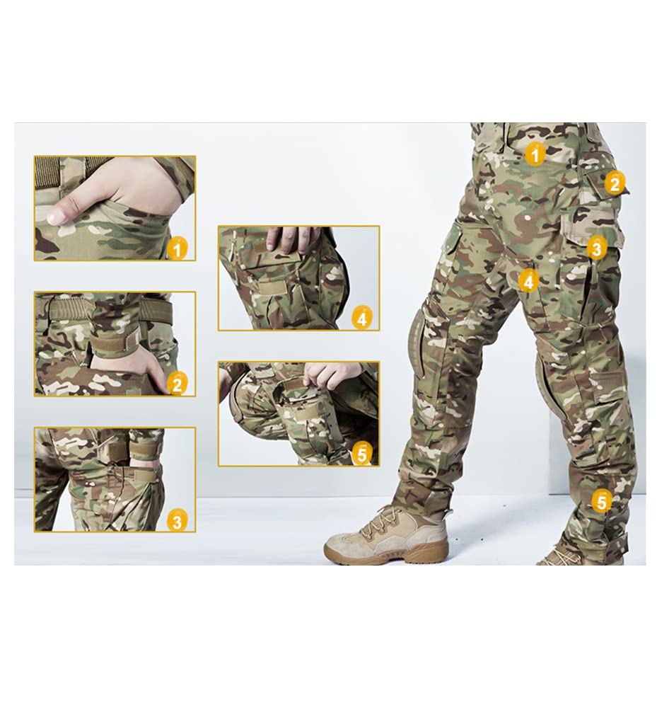 SaoBiiu Pantalones De Combate para Hombre con Rodilleras Pantalones Militares Tácticos De Carga Pantalones Deportivos De Camuflaje para Senderismo