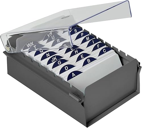 Acrimet Caja organizadora de archivos de 3 x 5 tarjetas, base de metal, resistente (tarjetas de índice AZ y divisor incluidos) (color gris con tapa