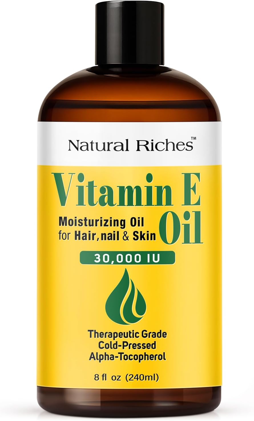 Vitamin E Oil | 100% Pure and Natural Cold Pressed Vitamin E oil for Skin, Scars, Face, Nails, Hair, Scalp 30,000 IU Non-GMO Verified Hair & Body Oil :8 Fl Oz