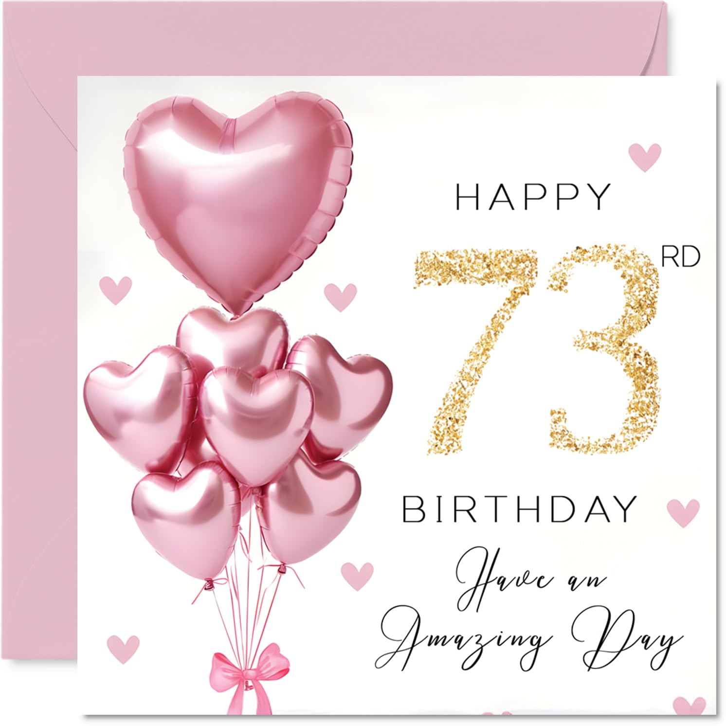 73rd Birthday Cards for Women, Pink Glitter Balloons