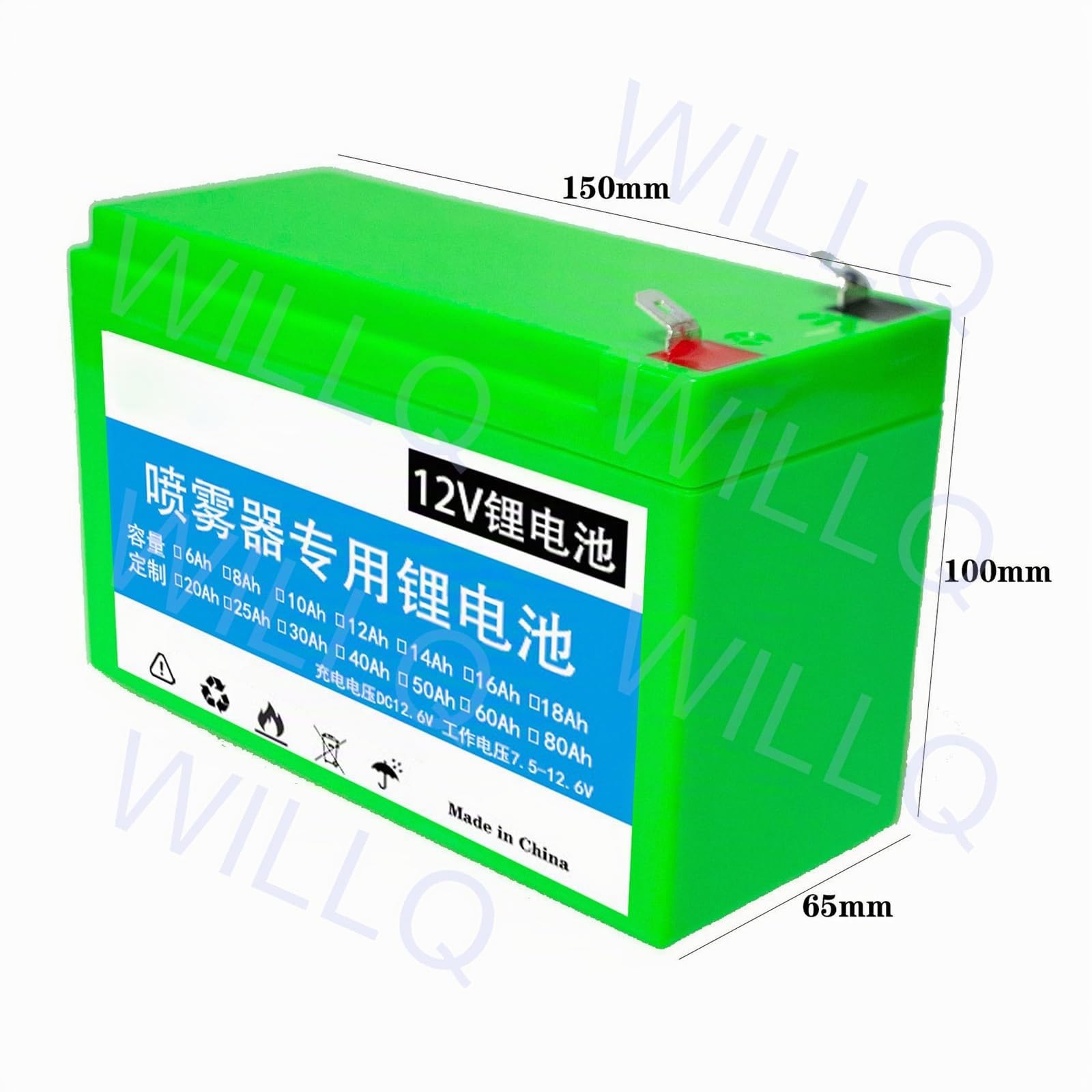 Batterie au Lithium 12V 8Ah 10Ah 12Ah 14Ah 16Ah 18Ah 20Ah Rechargeable et Portable, pour pulvérisateur, Chariot, Voiture électrique pour Enfants, éclairage LED, etc