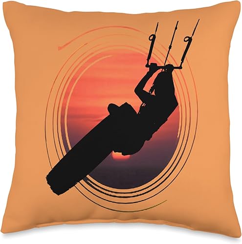 Kitesurfing Lover Black Silhouette Sunset Throw Pillow, 16x16, Multicolor