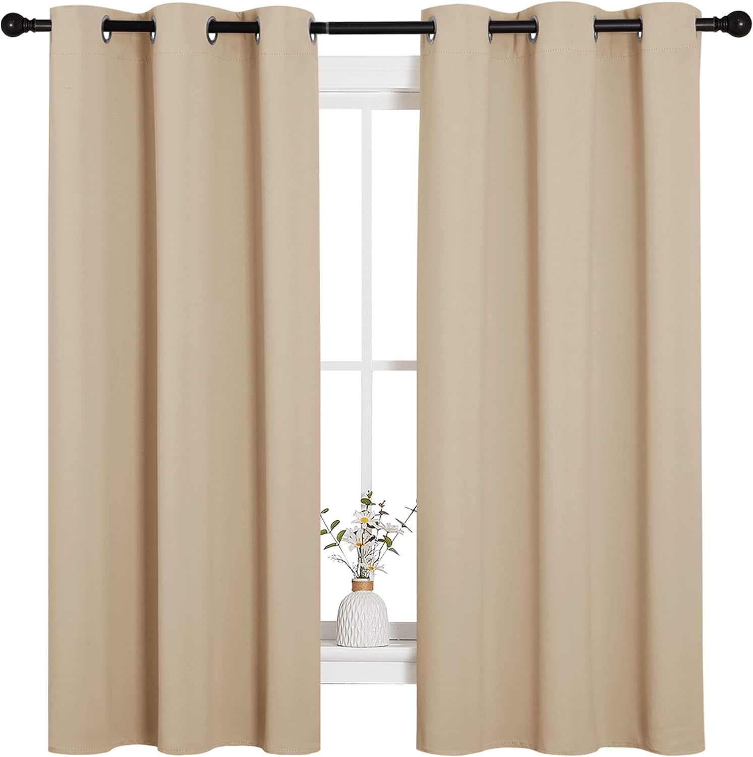 NICETOWN Thermal Insulated Grommet Room Darkening Curtains/Draperies/Panels for Bedroom (2 Panels, W42 x L63 inches, Biscotti Beige) Biscotti Beige 42"W x 63"L (Pack of 2)
