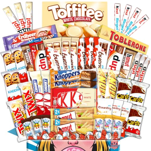 Mega XXL Schokobox | 50+ Schokoriegel & Süßigkeiten | Bunter Marken Mix | Geschenkbox für Familie Kinder Büro | Geschenkidee | Nervennahrung Vorrat | Candy Box | Candy & Bar