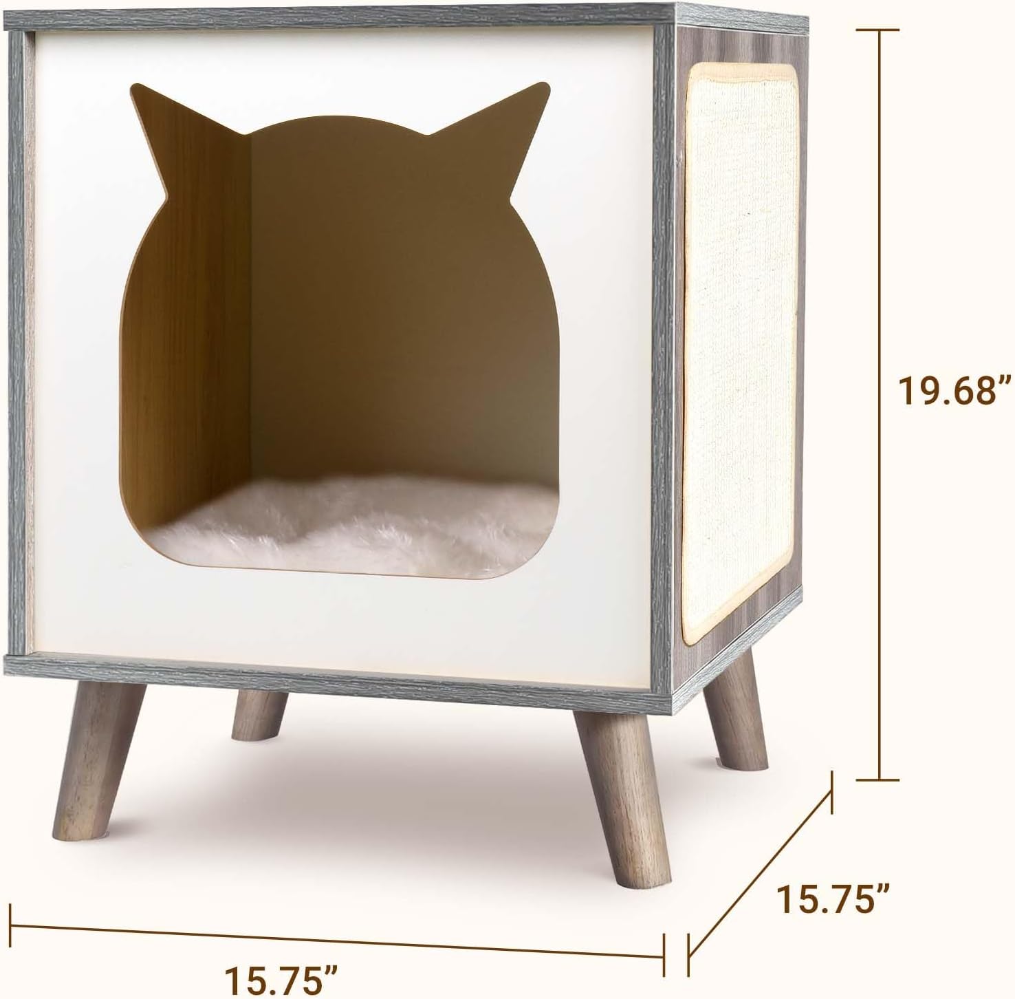 review Petfmaily Wooden Cat House, Cat Condo for Large Indoor Cats Wood Kitten Hidden Cave TV Cat Bed Furniture with Cushion and Scratcher Pad, Grey