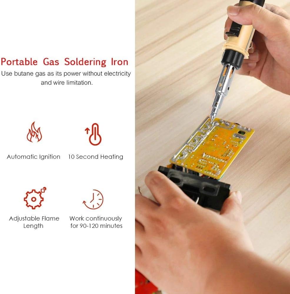 12 in 1 Soldering Iron Kit Full Electronics Set Welding Tool Car Repairing Gas Soldering Self-igniting Torch Outdoors - Coffee